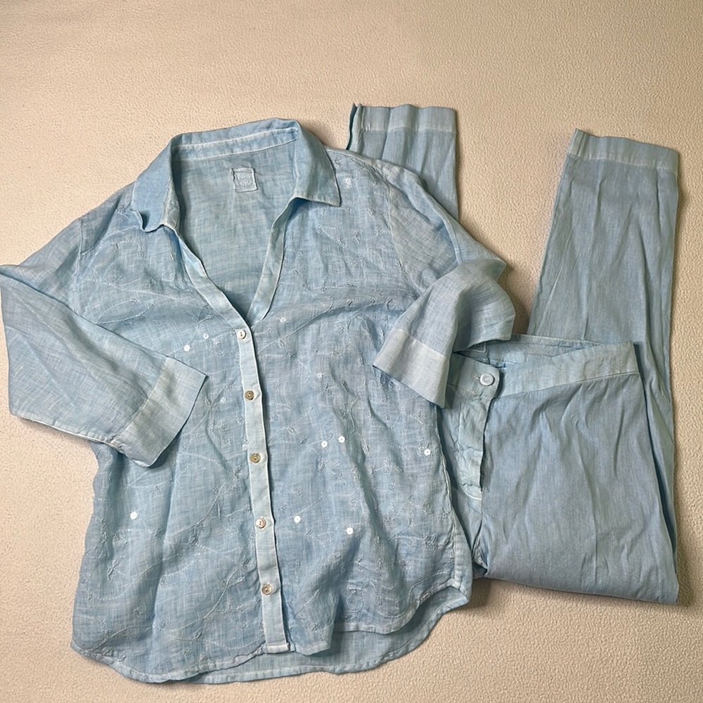 120% Lino Linen Matching Blue Set